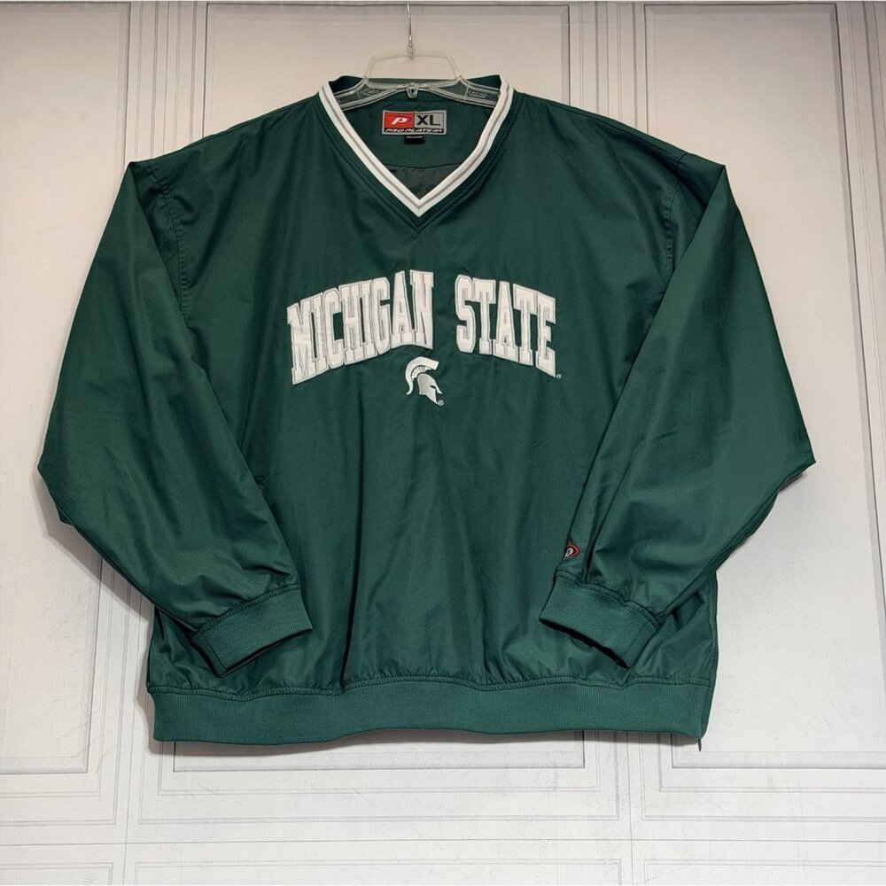 Michigan State Windbreaker Jacket MSU Men’s XL ProPlayer Green Pullover VTG